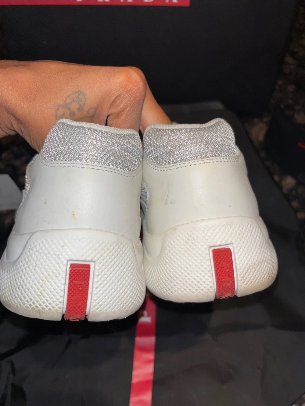 Prada Men’s Off-White Cream Mesh & Leather Sneakers
